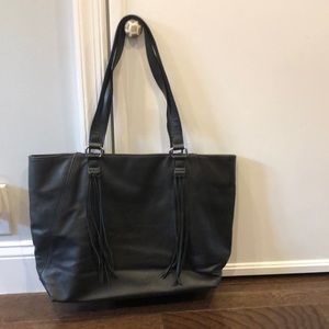 Black leather tote